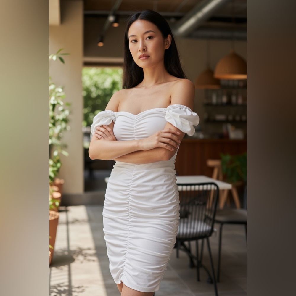 Edikted White Ruched Mini Dress - Picture 2 of 3